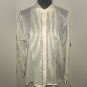 Lauren Ralph Lauren Front Pleated Collared Button Down Top In Ivory - SZ 14- NWT